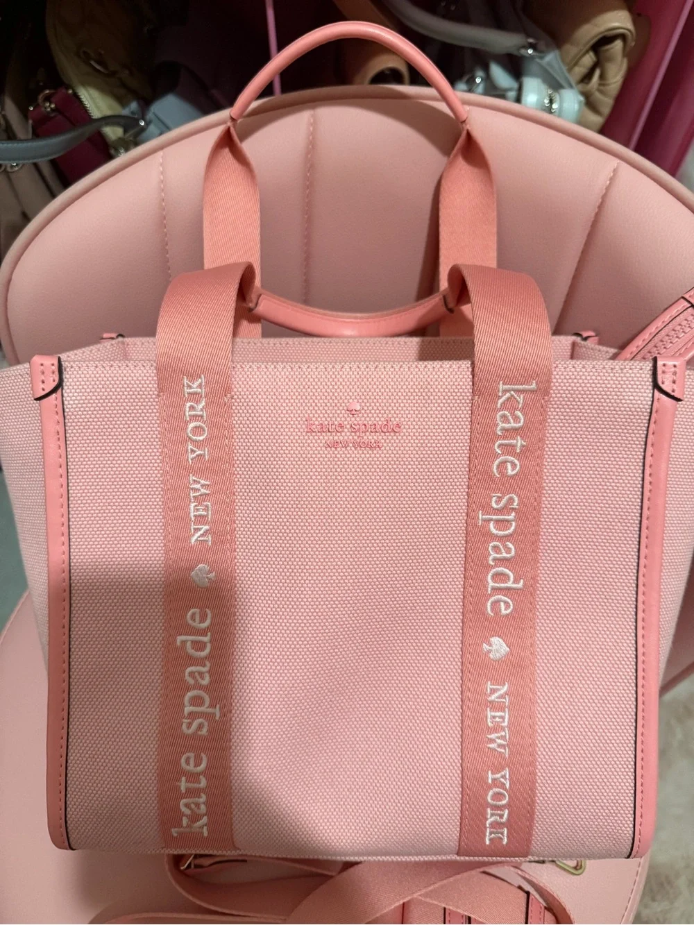 Kate Spade Pink Canvas Logo Strap Tote with Removable Crossbody